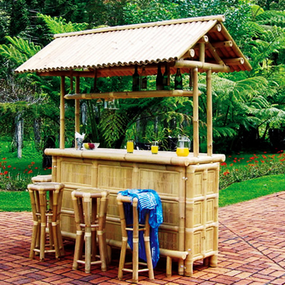 Bambou Tiki Bar With Roof de taille de 220 cm tabourets de bar en bambou de 4 morceaux