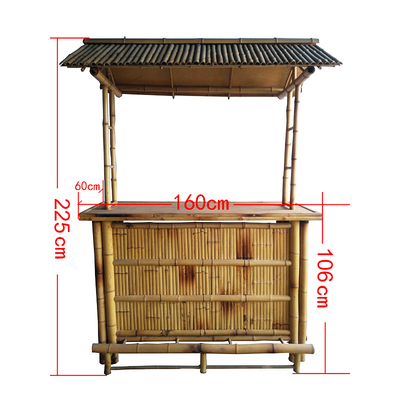 Bambou Tiki Bar With Roof de taille de 220 cm tabourets de bar en bambou de 4 morceaux