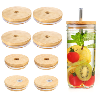 Silicium Ring Bamboo Airtight Lids Mouth Mason Jar Glass Beer Can large avec Straw Hole