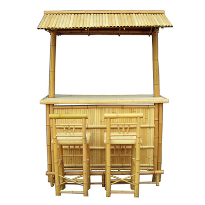 Bambou Tiki Bar With Roof de taille de 220 cm tabourets de bar en bambou de 4 morceaux
