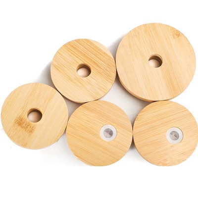 Couvercles en bambou réguliers de pot de Mason Jar 70mm de bouche avec Straw Hole Reusable Jar Lids