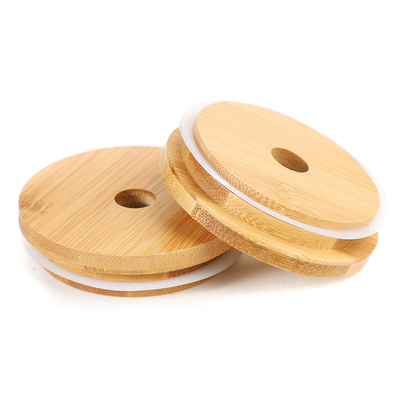 Couvercles en bambou réguliers de pot de Mason Jar 70mm de bouche avec Straw Hole Reusable Jar Lids