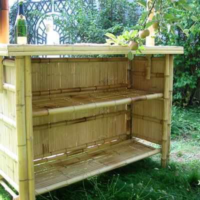 Bambou Tiki Bar With Roof de taille de 220 cm tabourets de bar en bambou de 4 morceaux