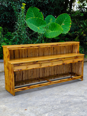 Bambou Tiki Bar With Roof de taille de 220 cm tabourets de bar en bambou de 4 morceaux