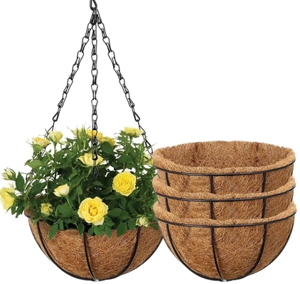 panier suspendu en métal avec liner de coco suspendu panier de fleurs avec chaîne plante d'extérieur intérieur pot de fleurs